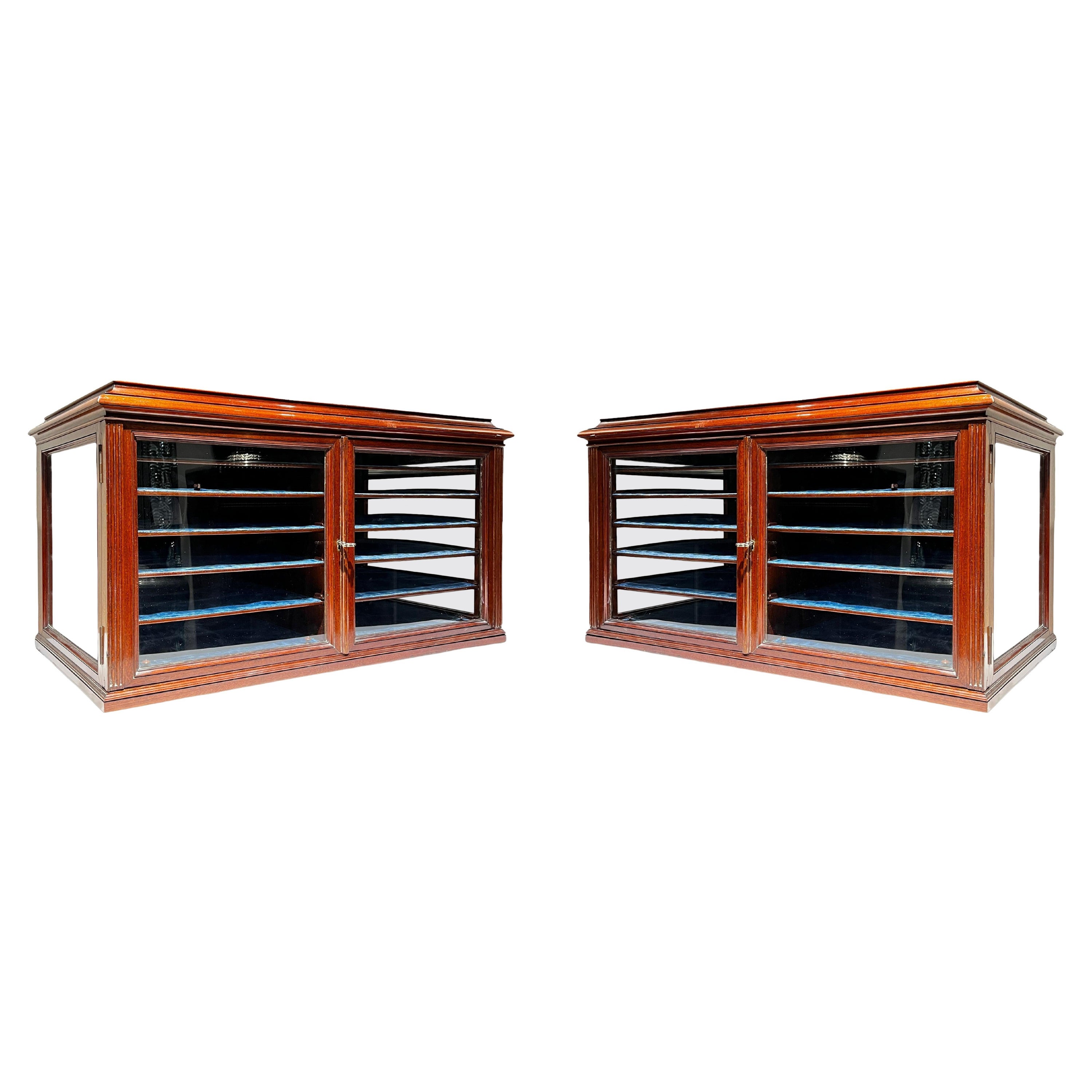 Pair Antique Mahogany Jewelry Display Cases For Sale