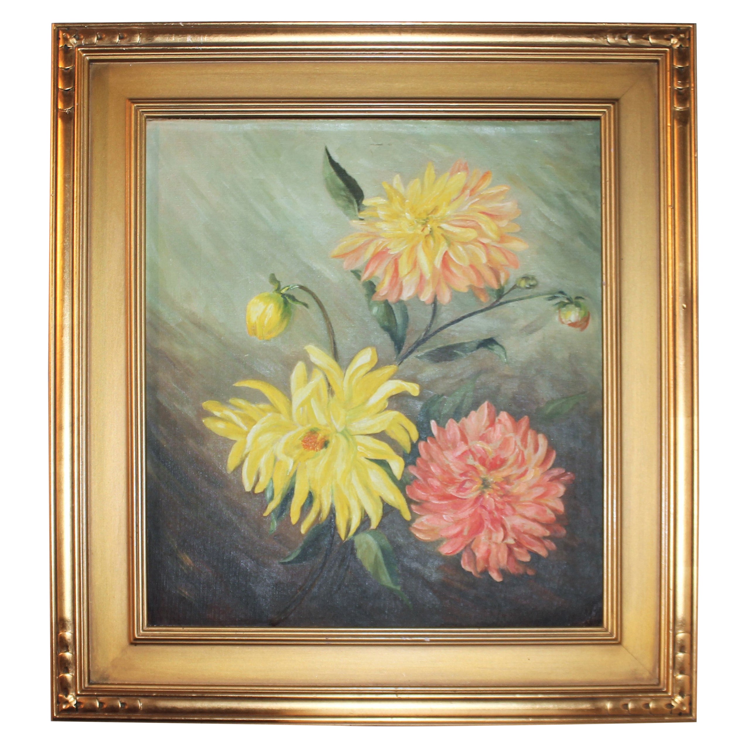 Early 20th C Oil Painting Of Chrysanthemums