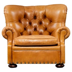 Henredon Heavy Thick Leder Wingback Writer's Club Chair, signiert