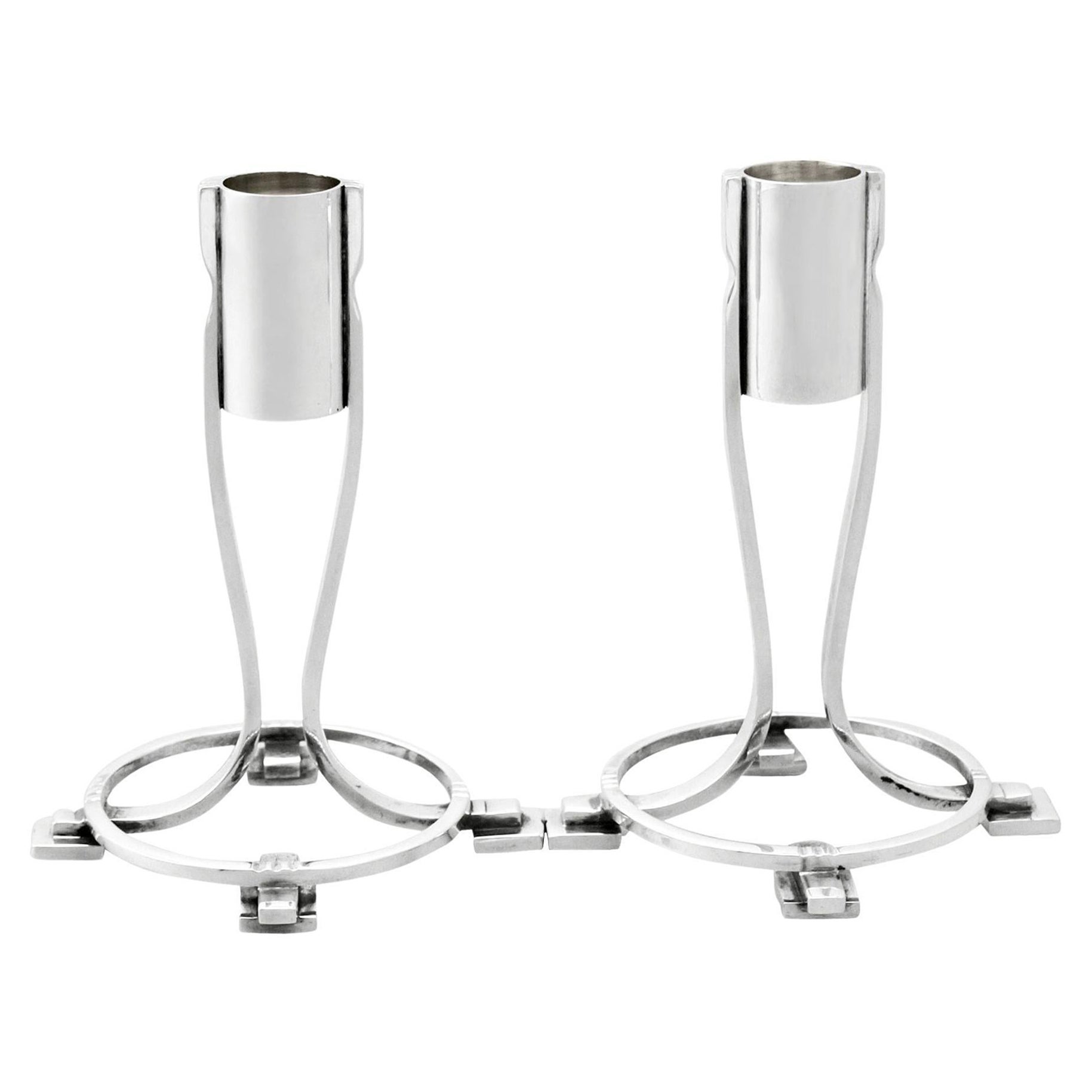 Art Deco Style Sterling Silver Candleholders
