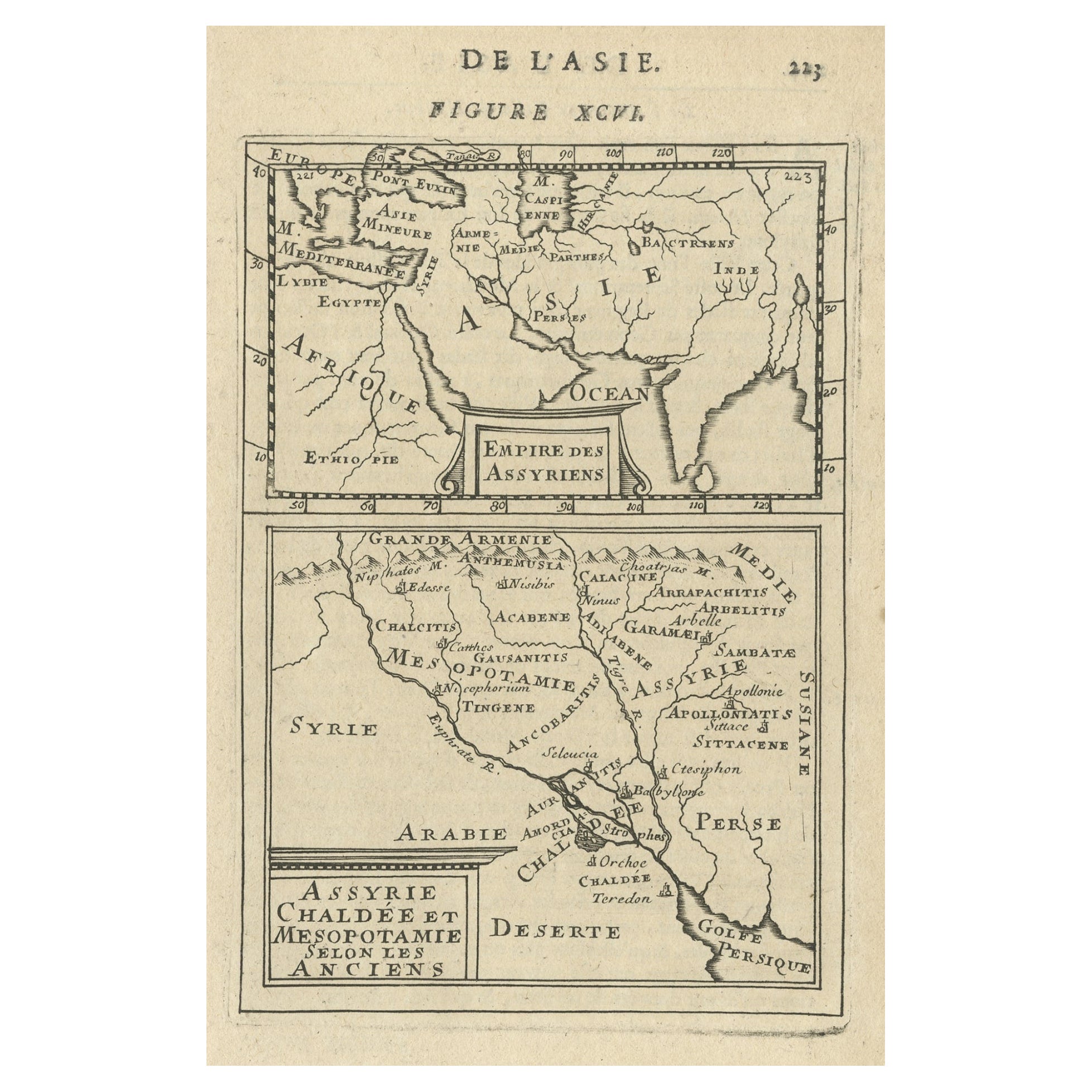 Ancienne carte de l'Empire des Assyriens et des rivières Tigres et Euphrates, 1683