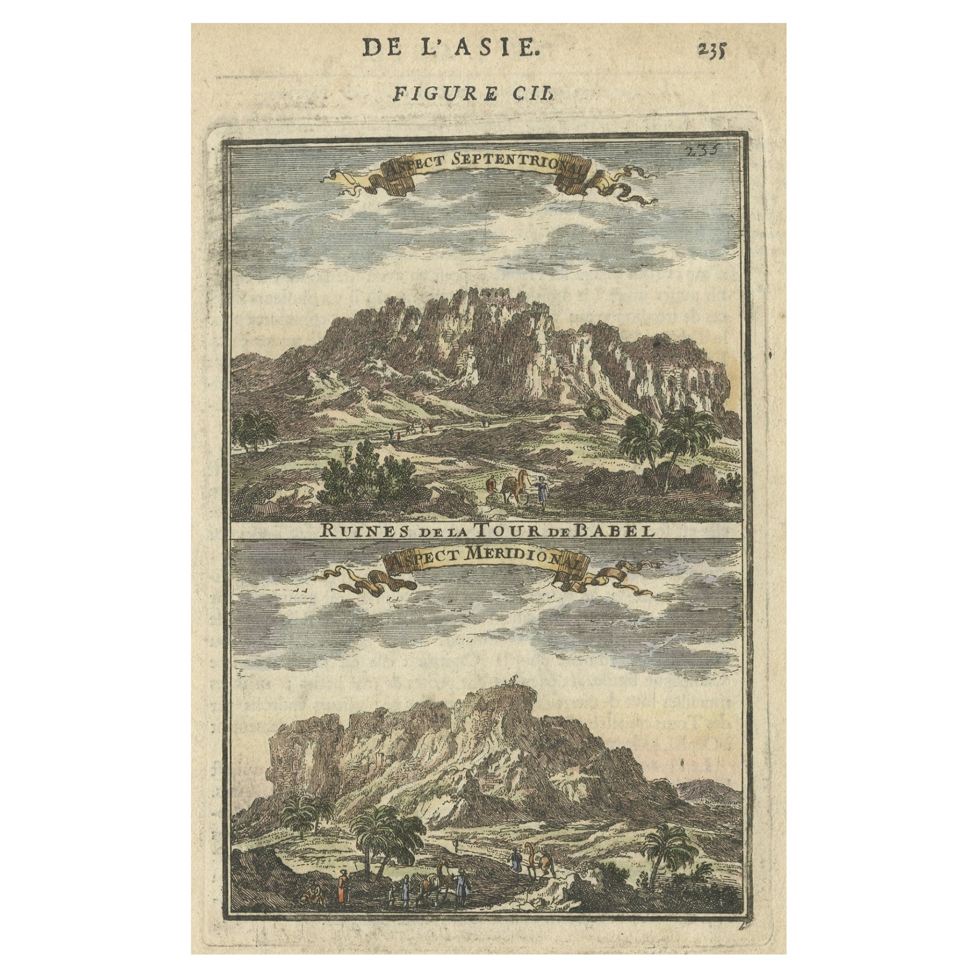 Deux vues anciennes des ruines de la tour de Babel, Babylone, 1683