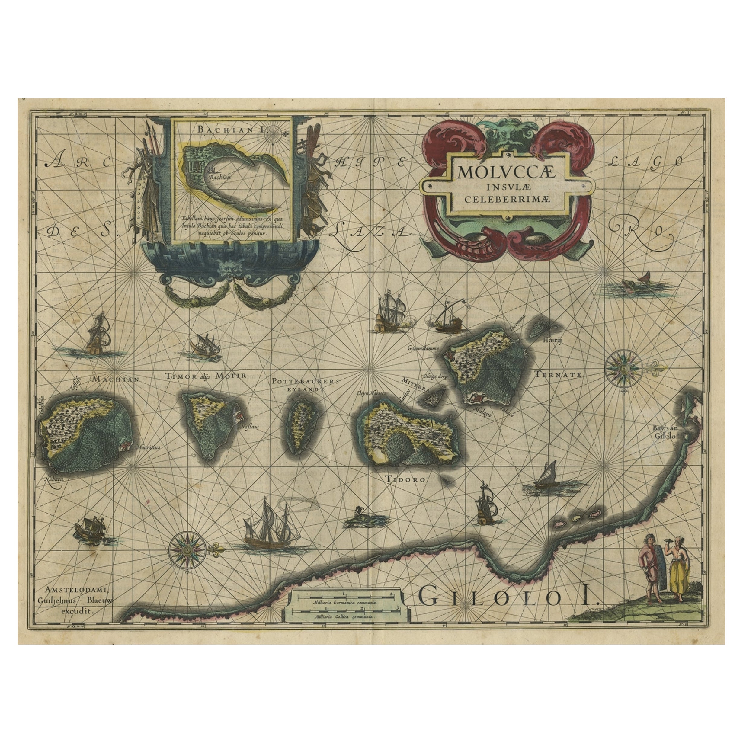 Carte décorative des îles Spice Islands dans les Mollucas, Indonésie, vers 1640 en vente