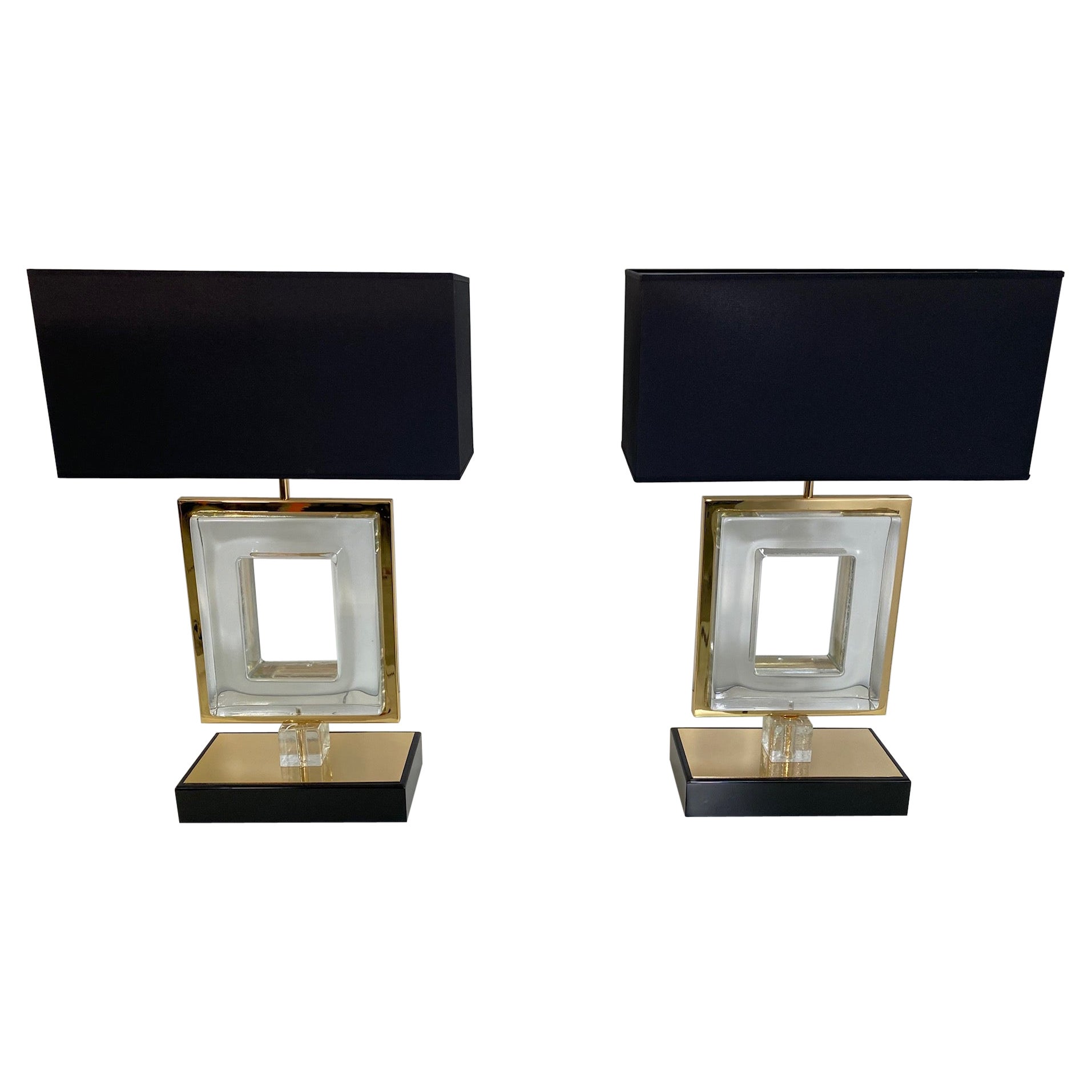Italian Art Deco Gold and Murano Glass Pair of Lamps