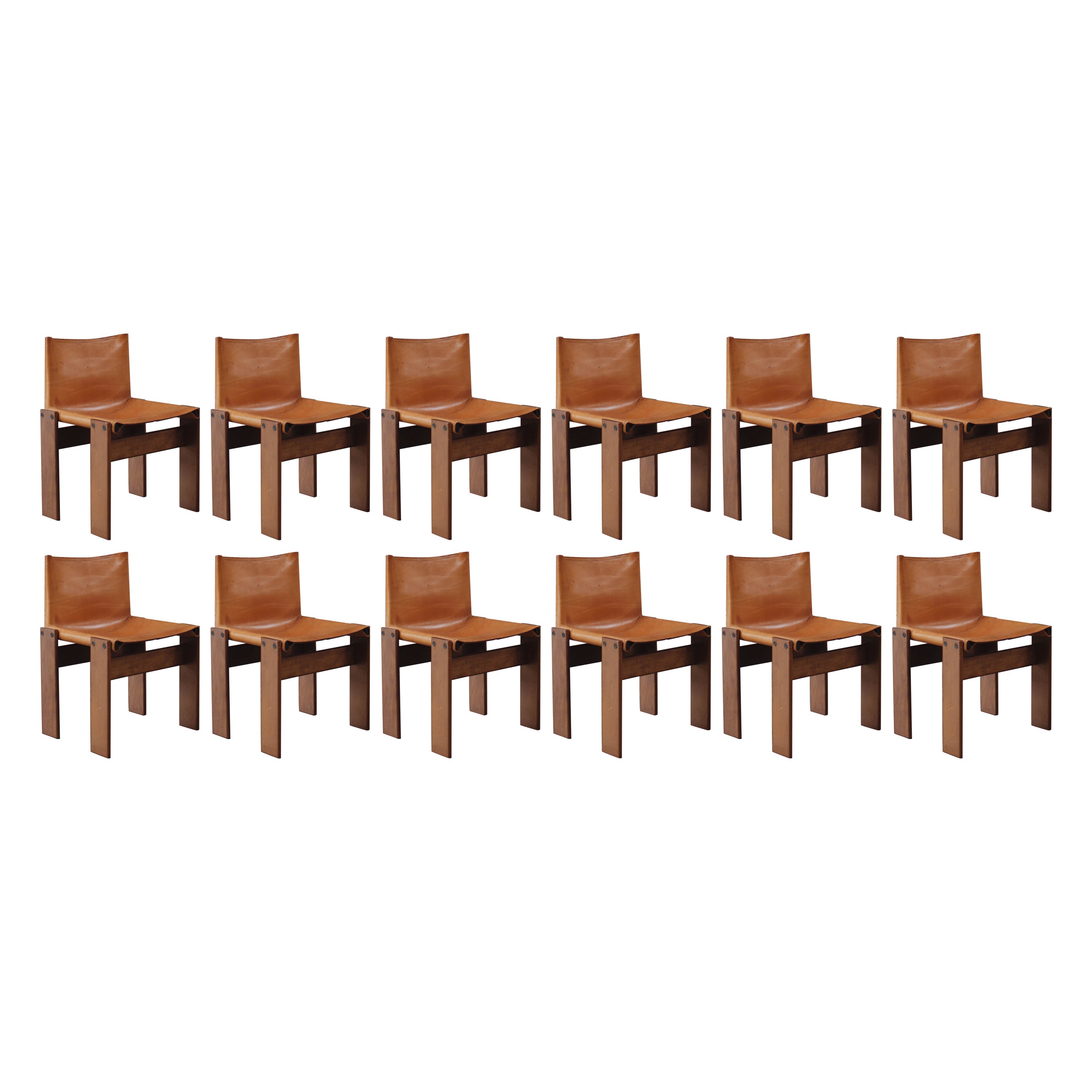 Afra & Tobia Scarpa "Monk" Dining Chairs for Molteni, 1974, Set of 12 For Sale