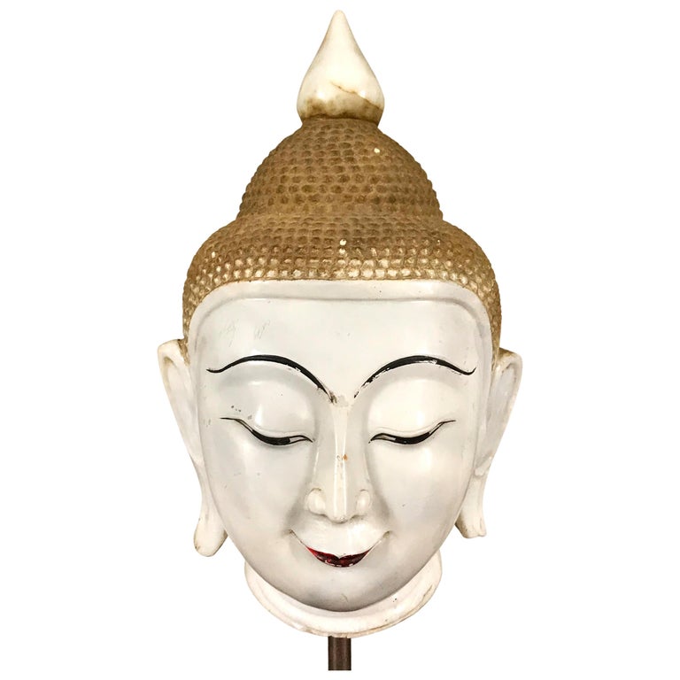 Exceptional Burmese Buddha Head Lacquered Marble For Sale at 1stDibs