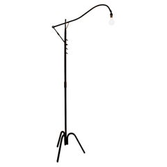 Mid Century Modern Jacques Adnet Used Black Iron Floor Lamp 1950s France