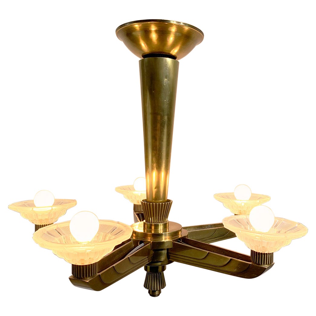 Exceptional Hettier & Vincent French Art Deco Chandelier, Circa 1930