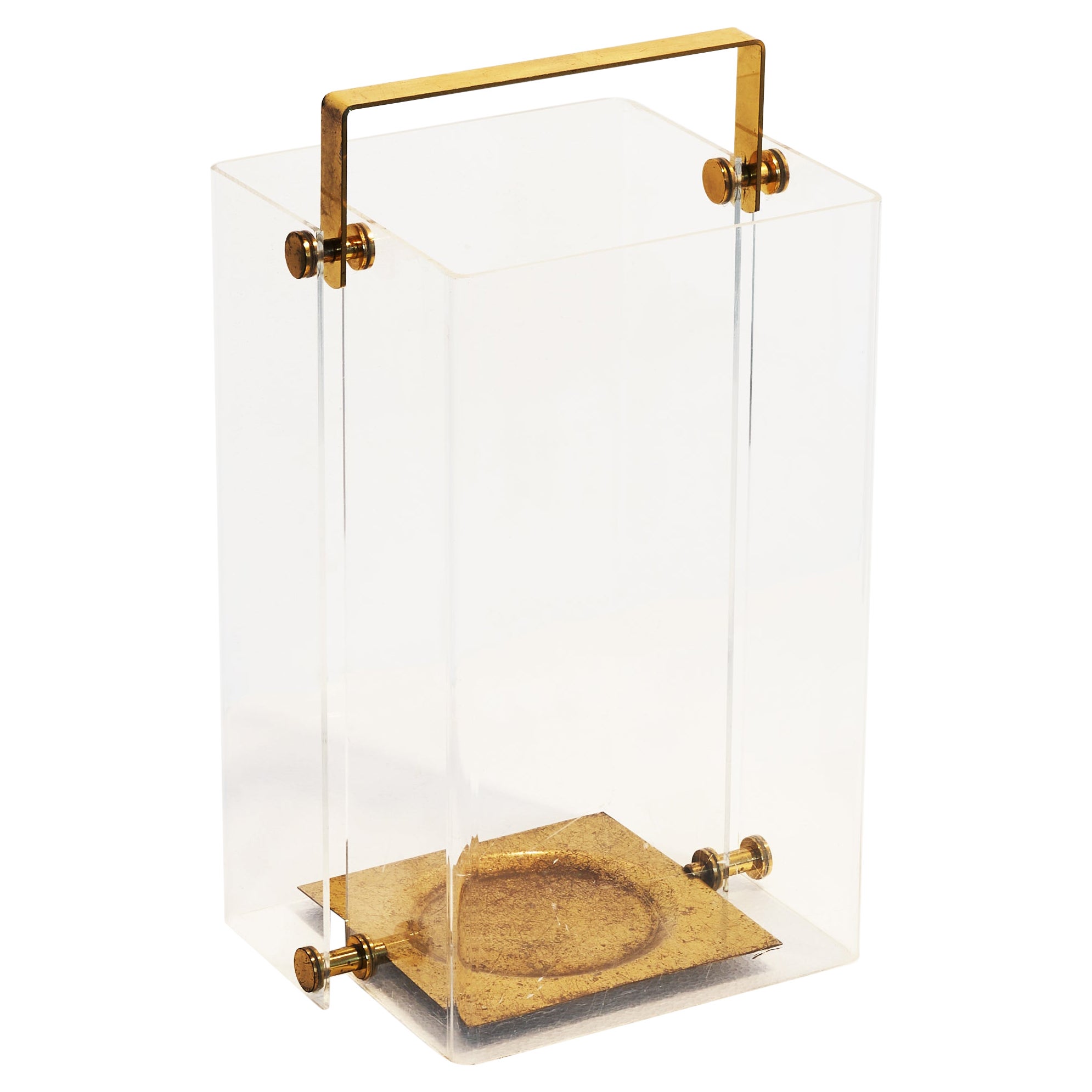 David Lange Umbrella Stand in Acrylic Glass and Patinated Brass