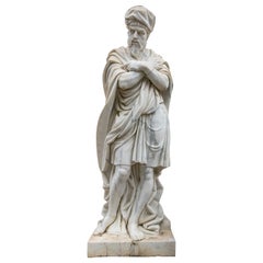 Classical 1990s  Hand Carved Carrara White Solid Marble Man Sculpture