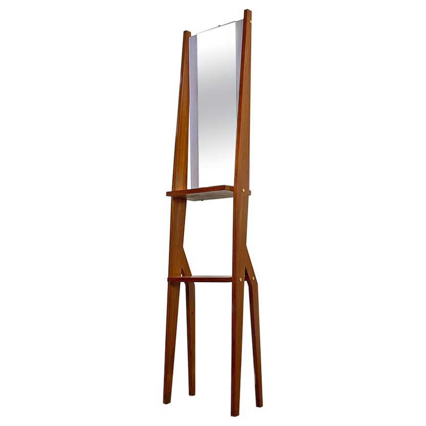 Italian Mid-Century Freestanding Full-Length Mirror with Wooden Structure, 1960s