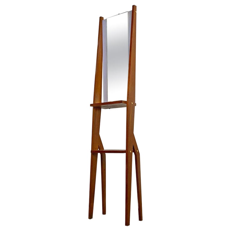 Italian Mid-Century Freestanding Full-Length Mirror with Wooden Structure, 1960s For Sale