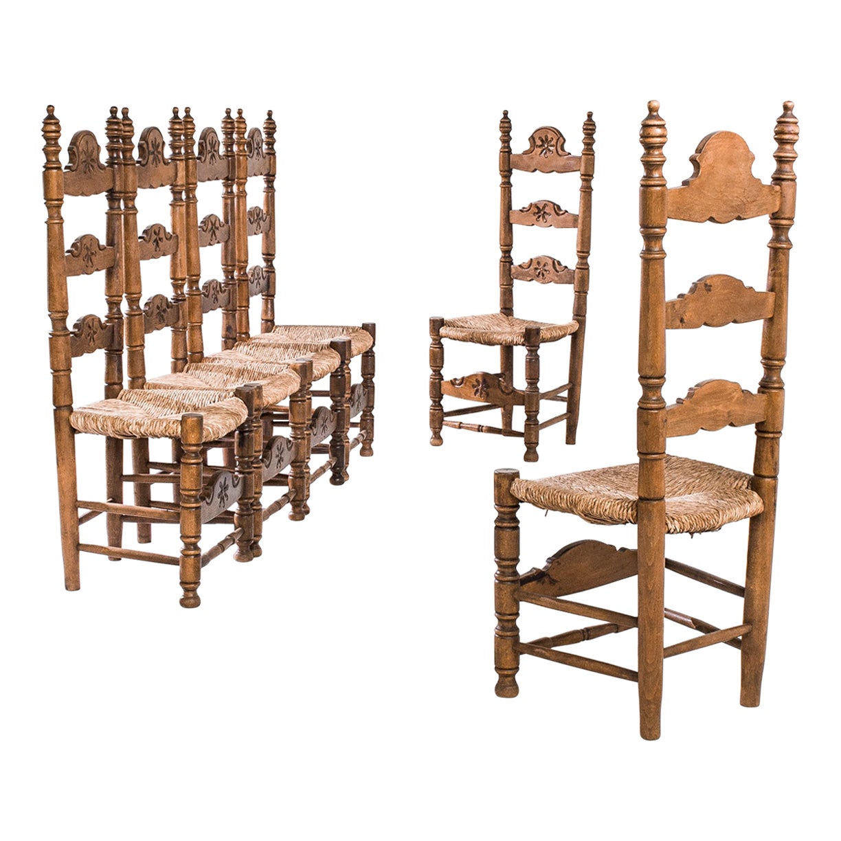 Chaises de salle à manger de campagne belges des années 1960, ensemble de six pièces