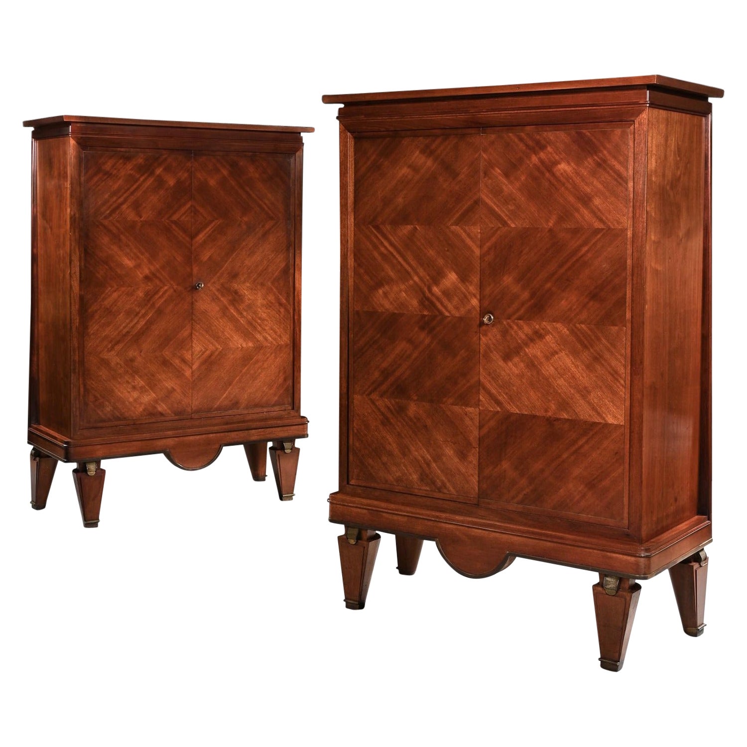 Pair of French Mahogany & Brass Mounted Cabinets in the style of Andre Arbus