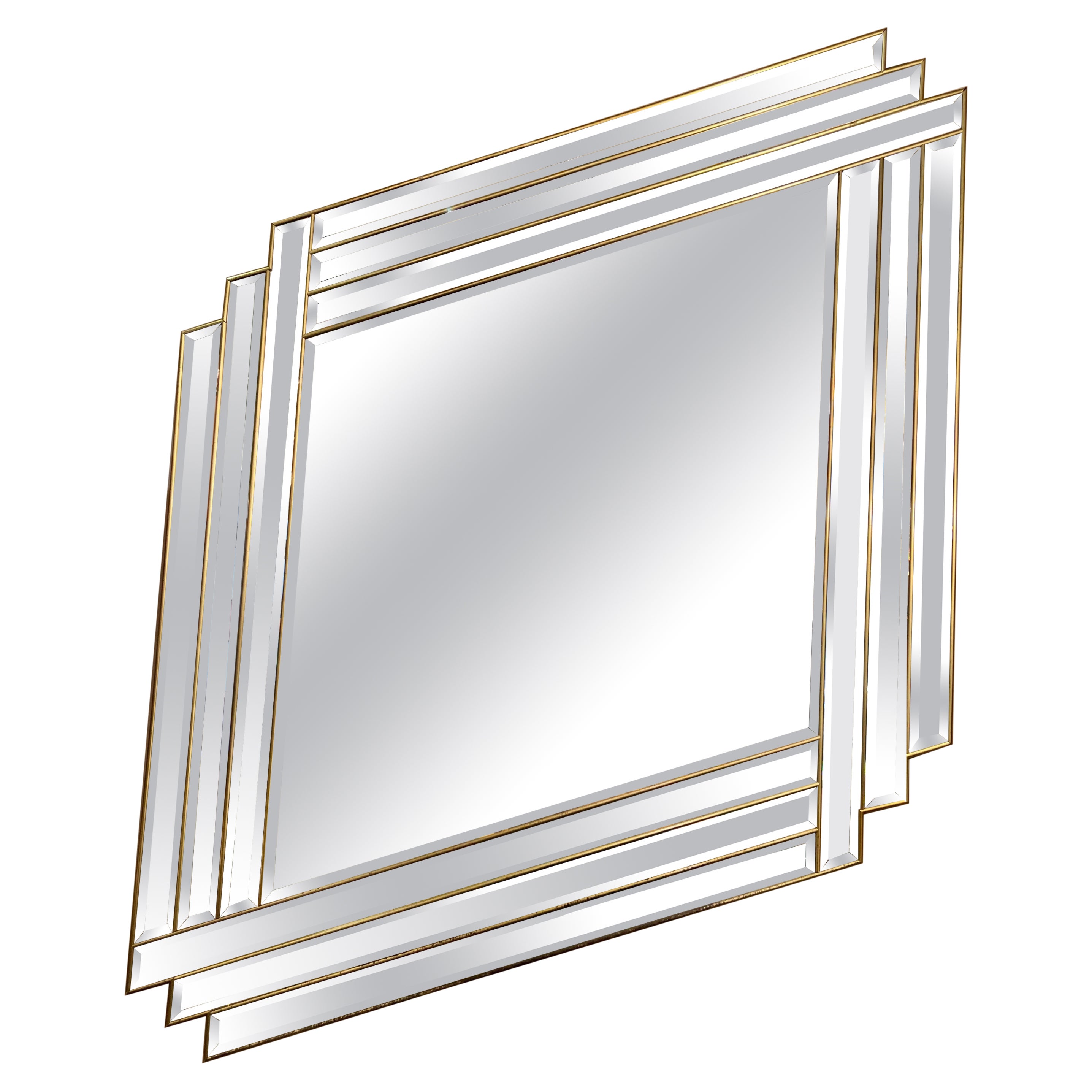Art Deco Mirror in the Shape of a Rhombus with Brass Inlays, 1940s