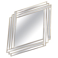Used Art Deco Mirror in the Shape of a Rhombus with Brass Inlays, 1940s