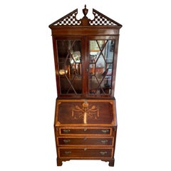 Antique 19th Century Mahogany Inlaid Bureau Bookcase