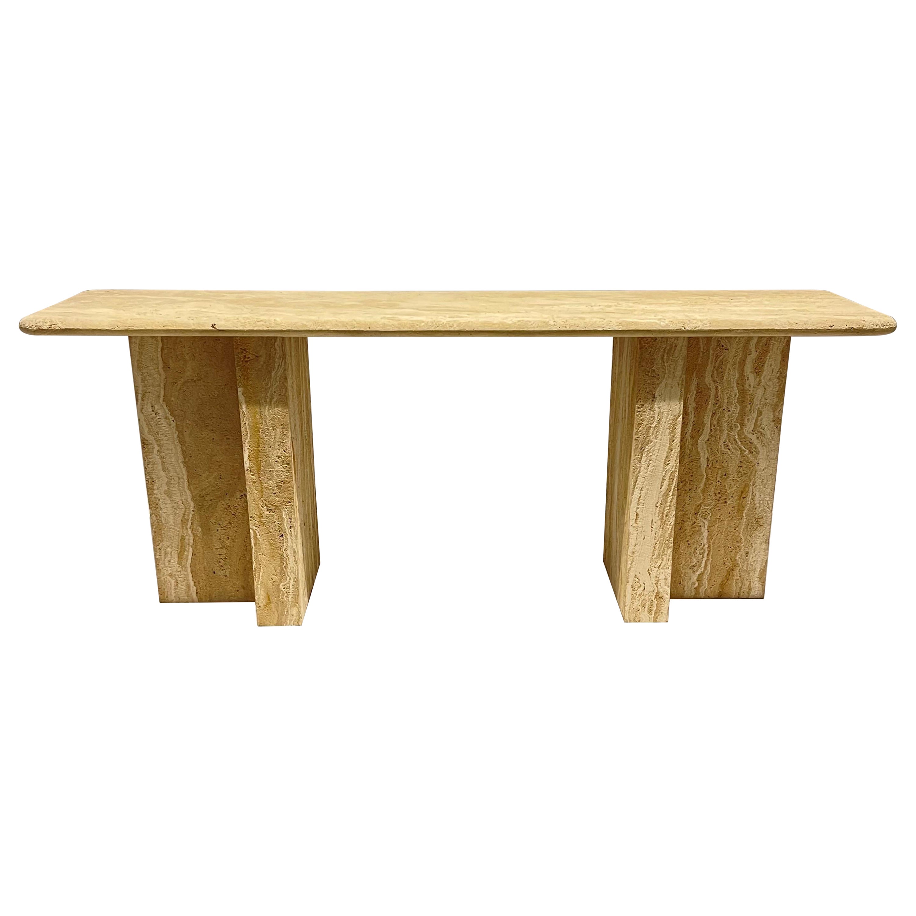 Post Modern Sandblasted Travertine Console or Sofa Table, Italy, 1980's For Sale