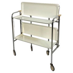 Vintage Italian Mid-Century White Cream Plastic and Metal Foldable Food Trolley, 1960s