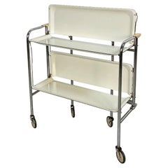 Italian Mid-Century White Cream Plastic and Metal Foldable Food Trolley, 1960s