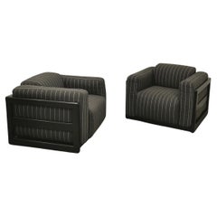 Armchairs Living Room Wood Black Fabric by Bernini Midcentury 1978s Set of 2