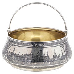 Antique Russian Silver and Niello Sugar Basket by  Ignaty Sazikov