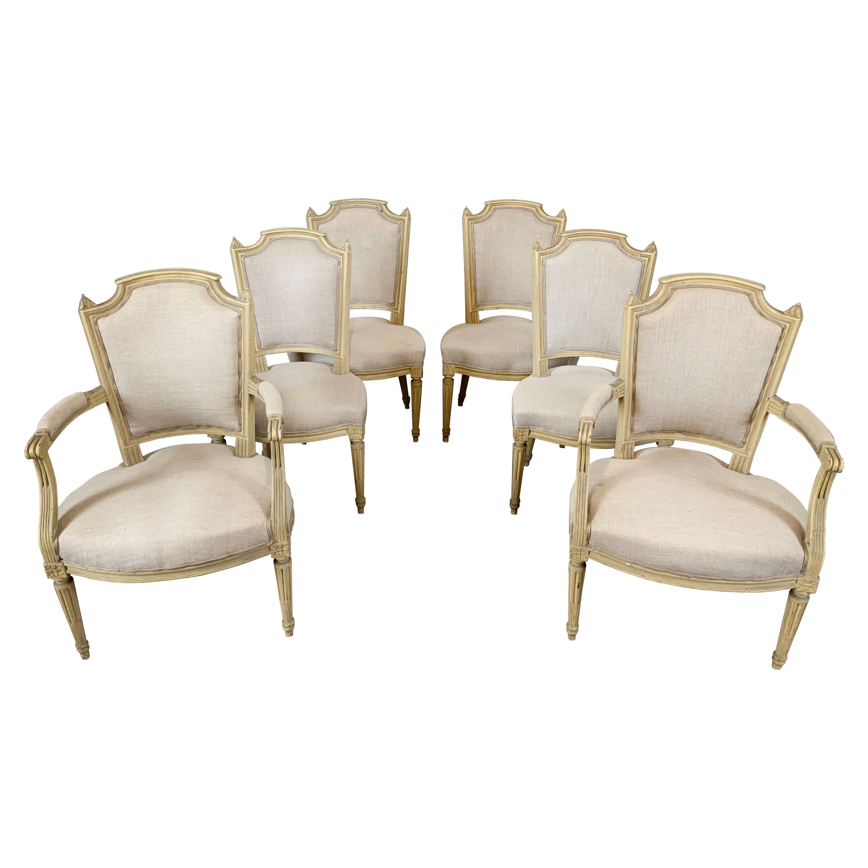 Set di 4 sedie e 2 poltrone in lino - Stile Luigi XV - 19° Francia