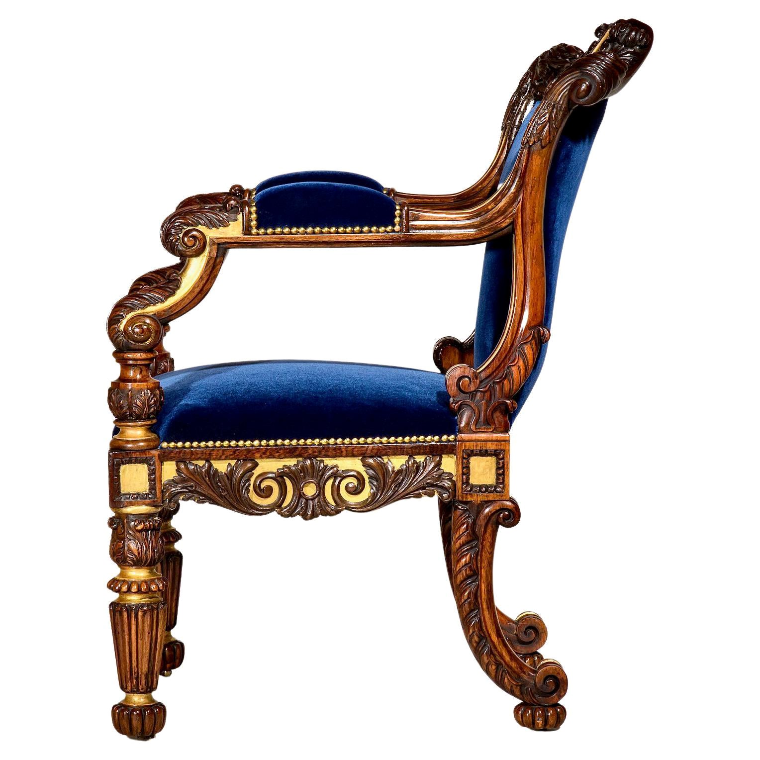 Antique Regency Carved and Gilded Desk Armchair, Circa 1825 For Sale at 1stDibs