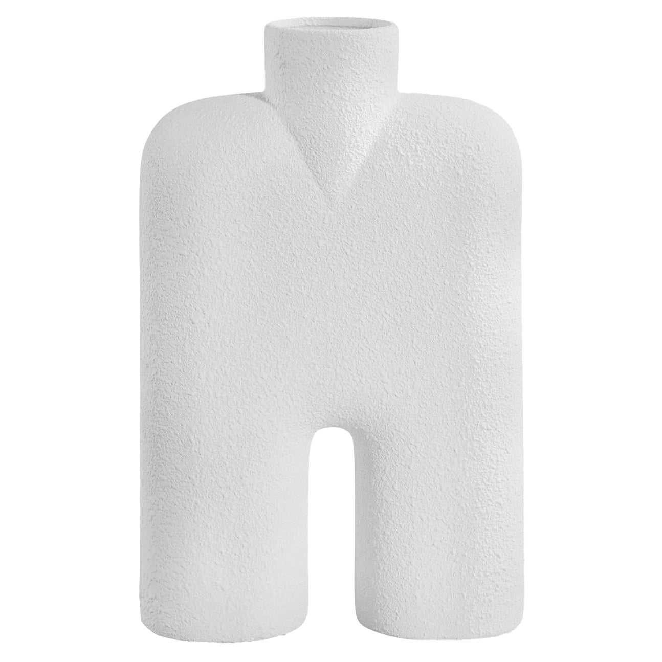 White Textured Tall Single Spout Ceramic Vase, Denmark, Contemporary