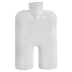 White Textured Tall Single Spout Ceramic Vase, Denmark, Contemporary