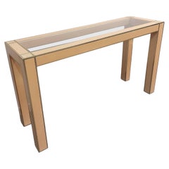 Table console moderne du milieu du siècle dernier en bois laqué, verre et aluminium Italie 1970