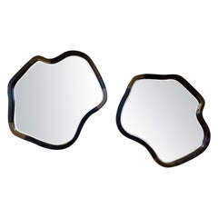 Organic Modern Free Form Mirrors with Burnished Brass Accents