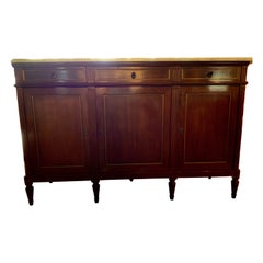 Antique Louis XVI-Style Mahogany Sideboard, White Marble Top with Gilt Metal Trim