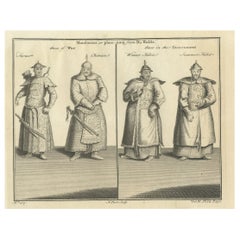 Grabado de guerreros chinos y tártaros y oficiales del gobierno disfrazados, 1746