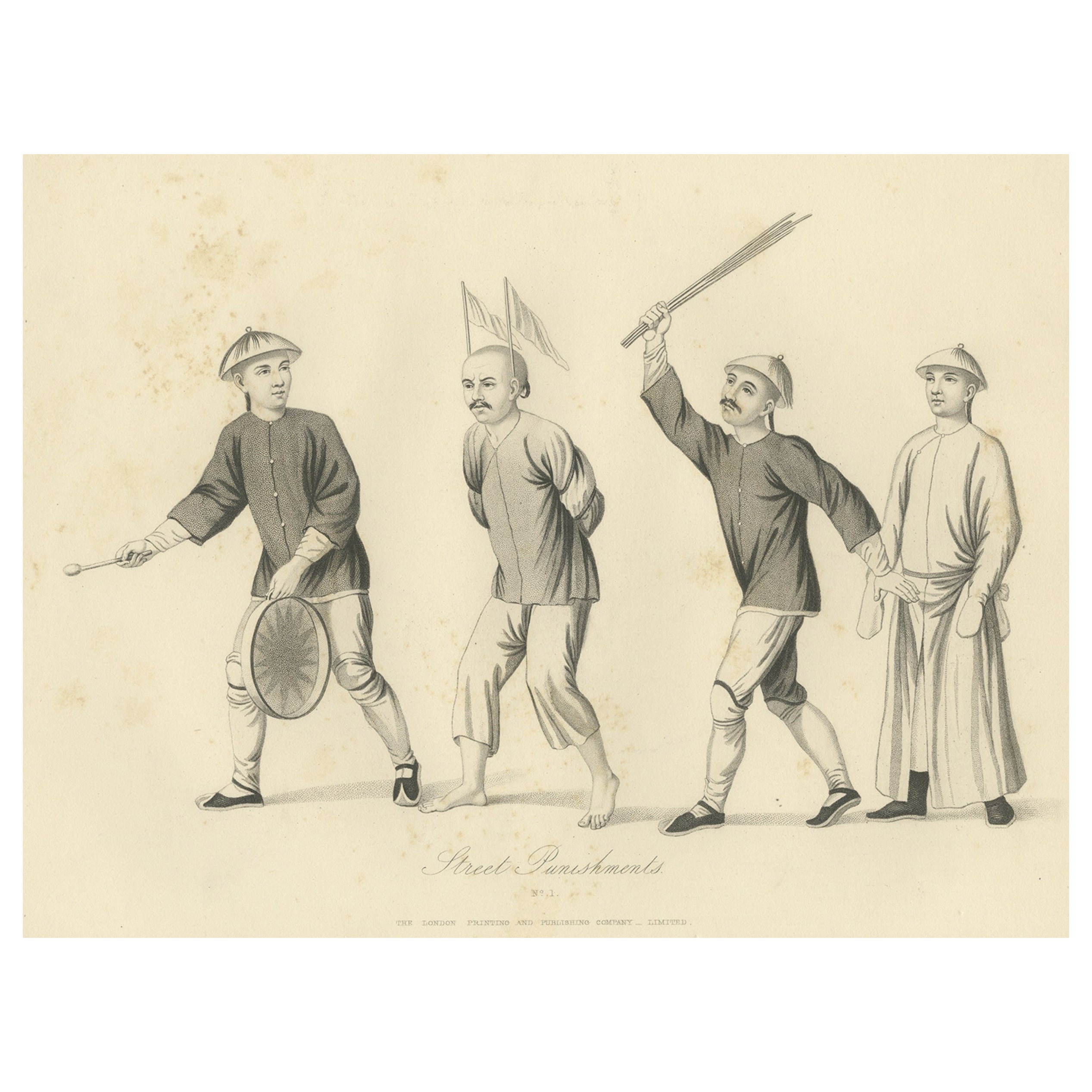 Original Antique Print of Chinese Street Punishments, 1859 For Sale