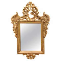 Antique Continental Baroque Gilt Mirror w/Beautiful Pierce-Carved Crest, Late 18th C.