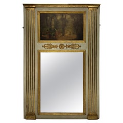 Retro French Painted & Gilded Trumeau Mirror with Painted Panel