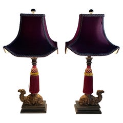 Dramatic Pair of Cast Resin Red Gold & Black Fancy Camel Lamps