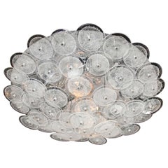 Modernist Chrome Flush Mount Chandelier w/ Handblown Murano Glass Discs