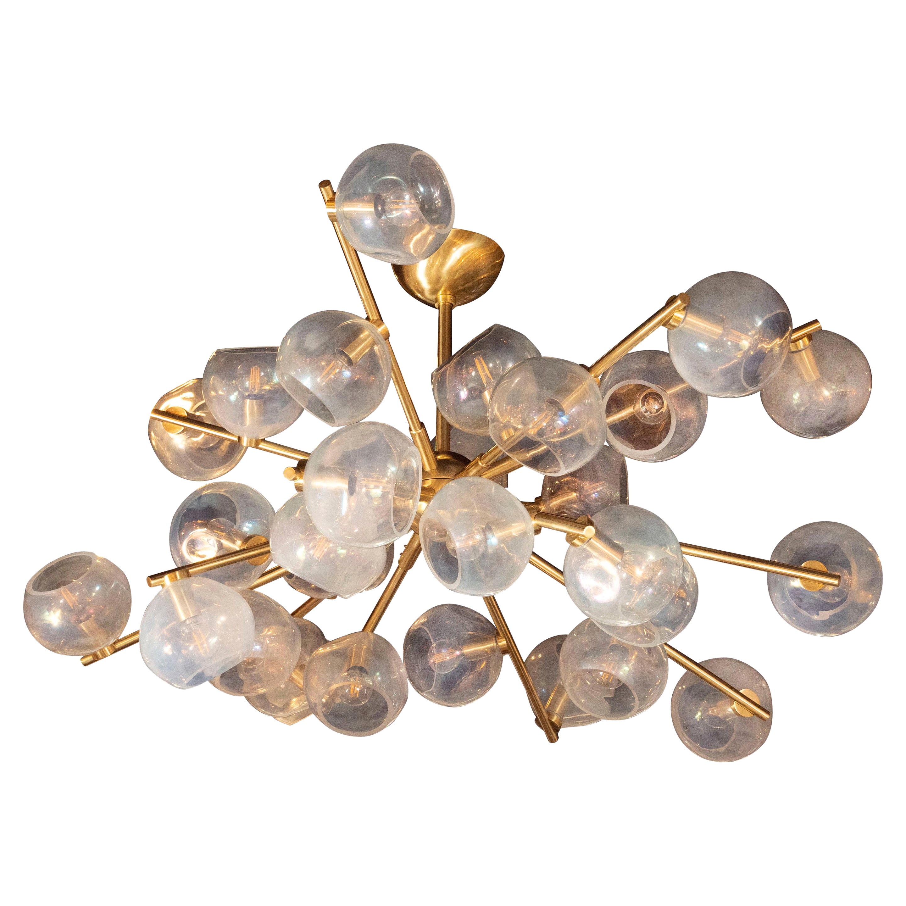 Modernist Murano Glass and Brass "Constellation" Chandelier by High Style Deco For Sale