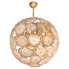 Modernist Brass Sputnik Chandelier w/ Hand Blown Translucent Murano Glass Discs