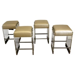 Vintage Set of 4 Vanguard Counter Lucite Upholstered Barstools Modern Contemporary
