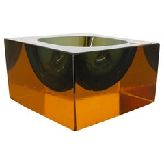 Murano Glass Sommerso Block Cube Ashtray Element Flavio Poli, Italy, 1970s