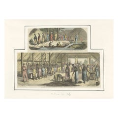 Old Print with Two Scenes of Slaves on a Coffee Plantation in Surinam, ca.1900