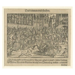 Original 16th Century Engraving of a Medieval Tournament, ca.1578