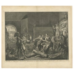 Grabado antiguo de la Crueldad de los Españoles en Amberes, Bélgica '1576', ca.1730