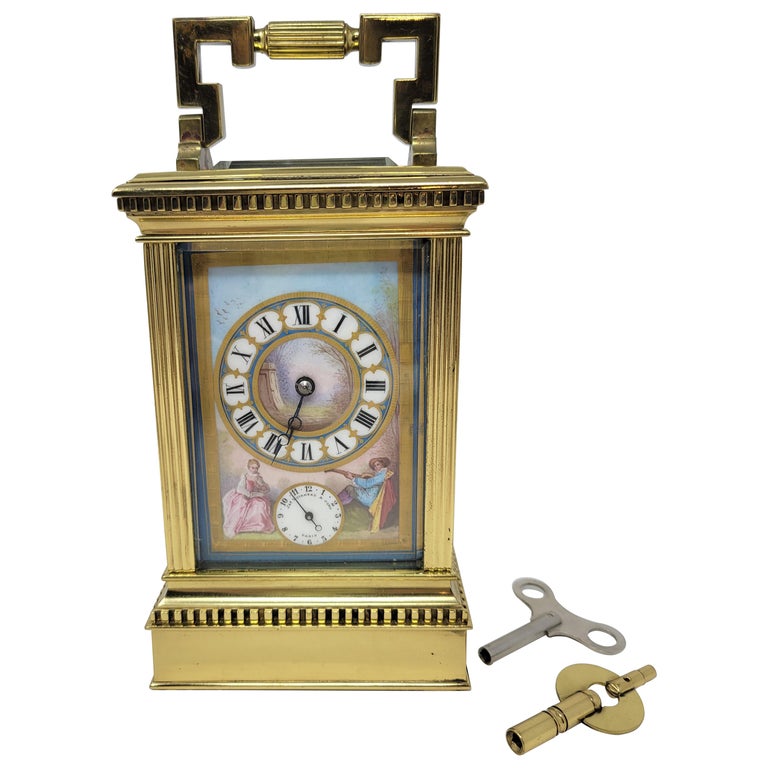 Antique French Sevres Gold Bronze Carriage Clock For Sale