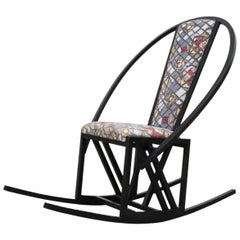 1980s Ettore Sottsass Inspired Memphis Style Black Wood Frame Rocking Chair