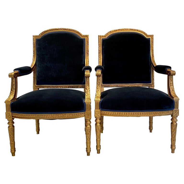 Pair Antique 19th Century French Louis XVI Giltwood Armchairs. at 1stDibs