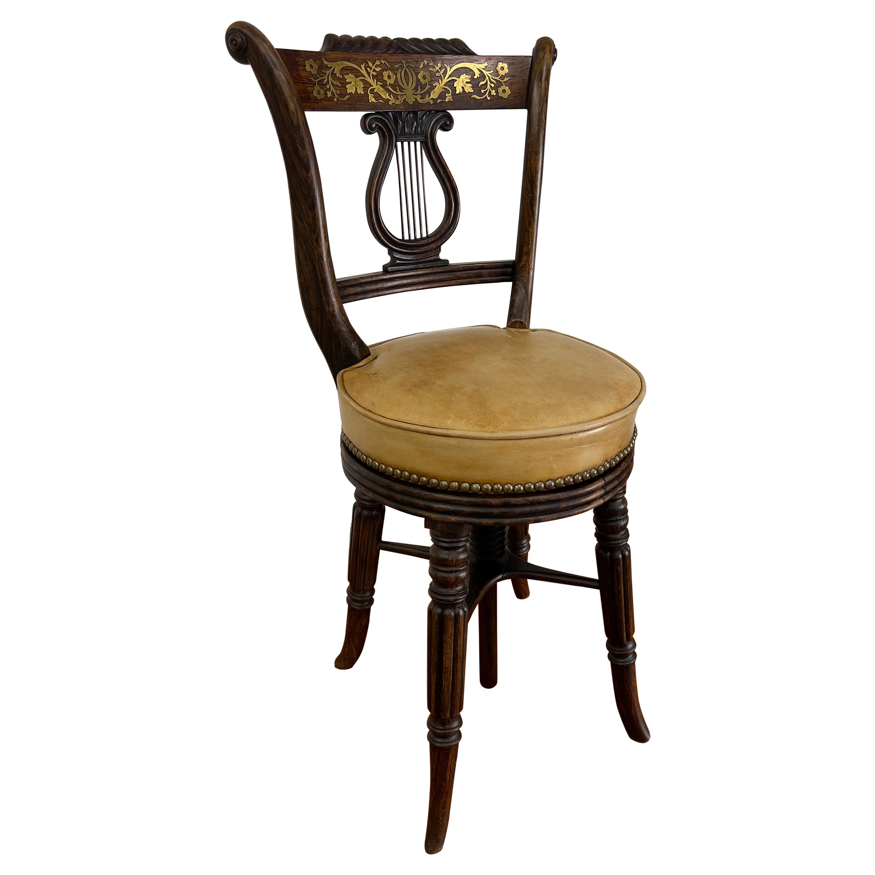 Antique Orchestra Chair with Lyre Back For Sale